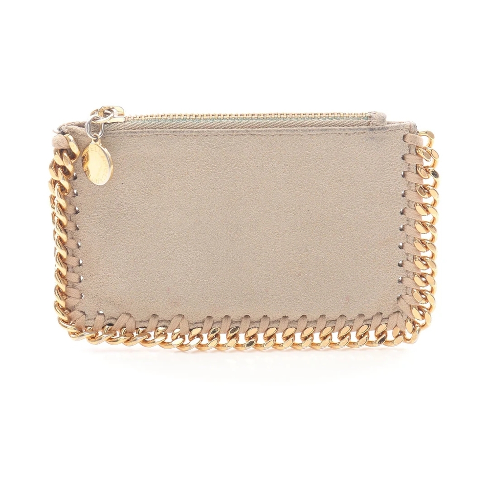 Stella McCartney Falabella Zip Coin Purse Beige Cream Gold Chain Vegan